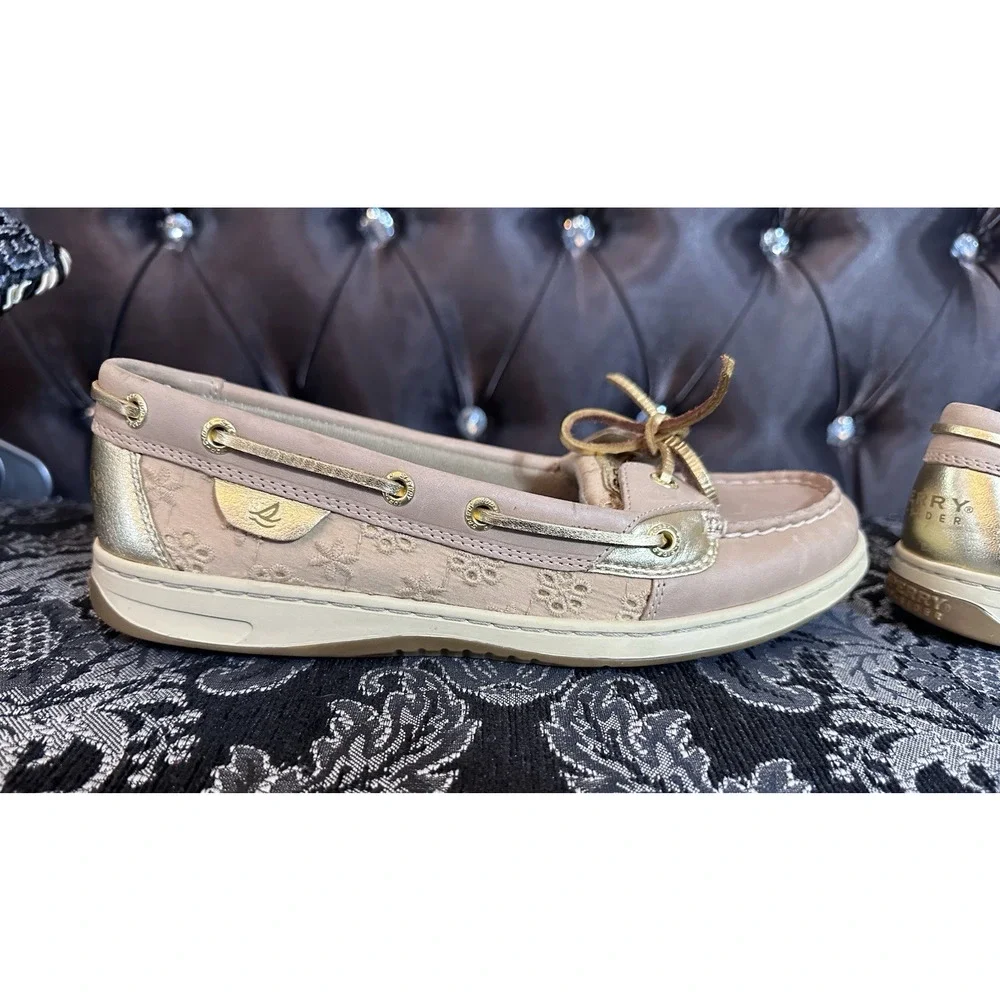 Sperry Top-Sider Shoe Womens 9.5 M Tan Gold Angelfish Eyelet Boat Loafer Lace